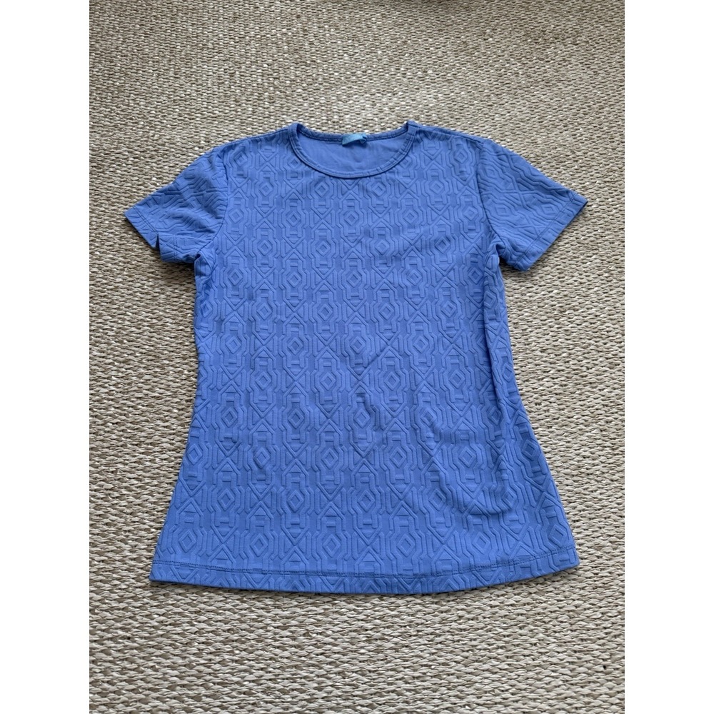 j mclaughlin Periwinkle Textured Basketweave Short Sleeve Blue Top Small Preppy